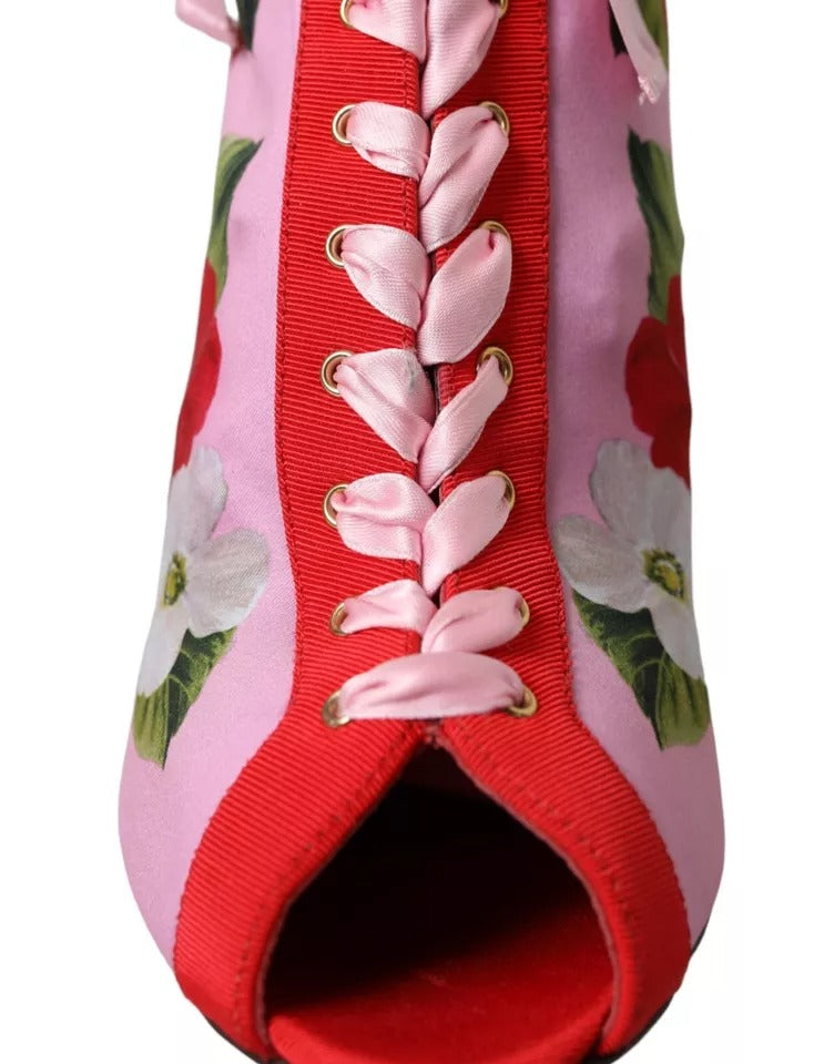 Mehrfarbige Jersey-Stretch-Stiefel mit offenen Zehen und Absätzen