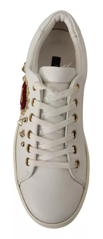 Weiße Leder Gold Rot Herz Sneakers Schuhe