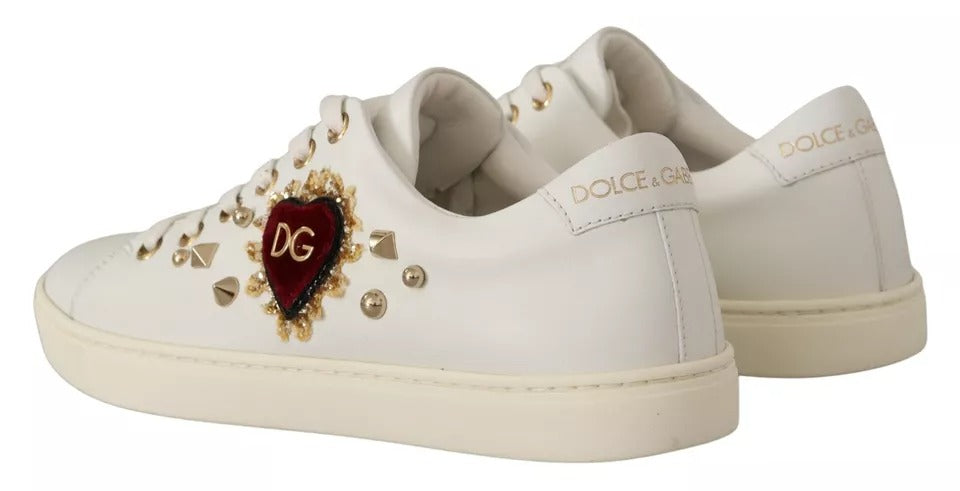 Weiße Leder Gold Rot Herz Sneakers Schuhe