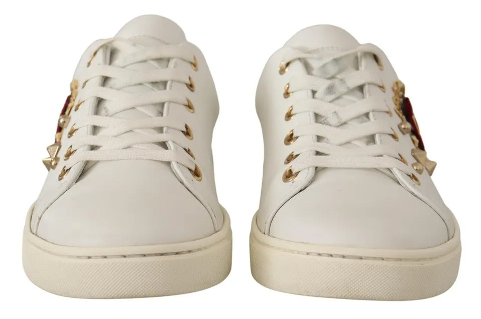 Weiße Leder Gold Rot Herz Sneakers Schuhe