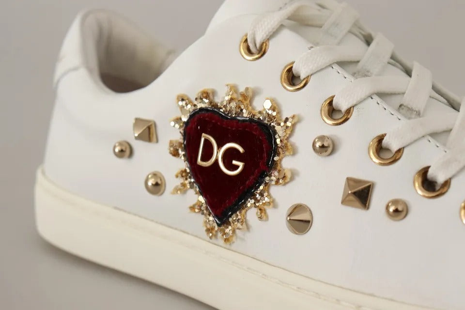 Weiße Leder Gold Rot Herz Sneakers Schuhe