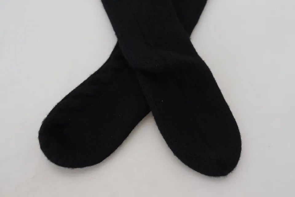 Schwarze, wadenlange Damen-Accessoire-Socken aus Wollstrick