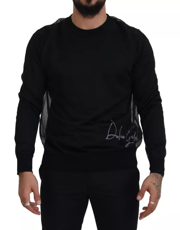 Schwarzer Polyester-Pullover mit Rundhalsausschnitt für Herren