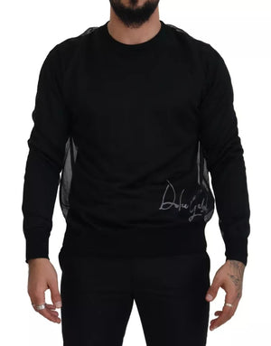 Schwarzer Polyester-Pullover mit Rundhalsausschnitt für Herren