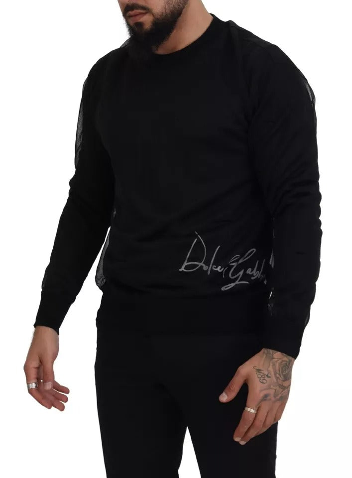 Schwarzer Polyester-Pullover mit Rundhalsausschnitt für Herren