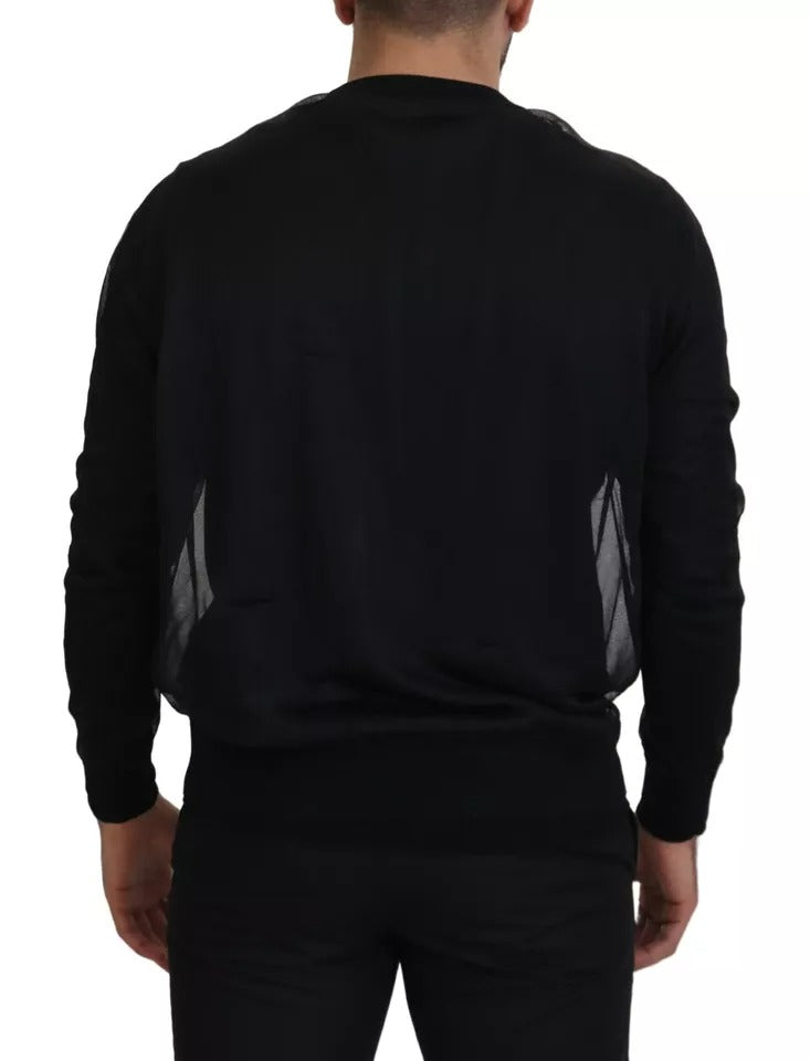Schwarzer Polyester-Pullover mit Rundhalsausschnitt für Herren