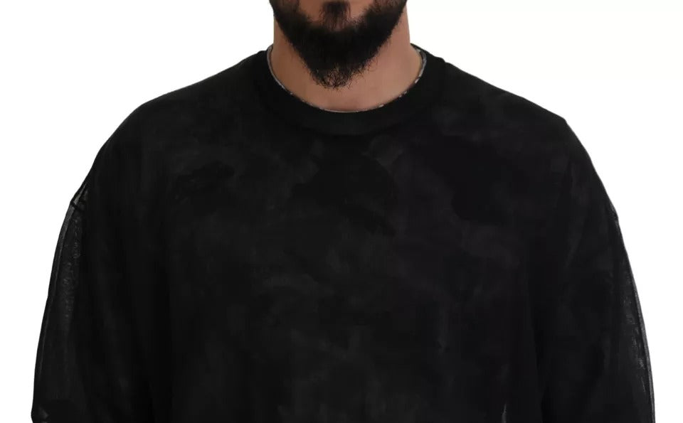 Schwarzer Polyester-Pullover mit Rundhalsausschnitt