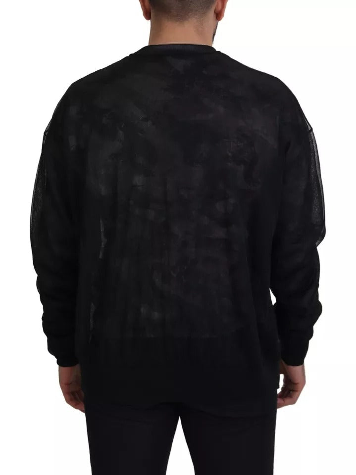 Schwarzer Polyester-Pullover mit Rundhalsausschnitt