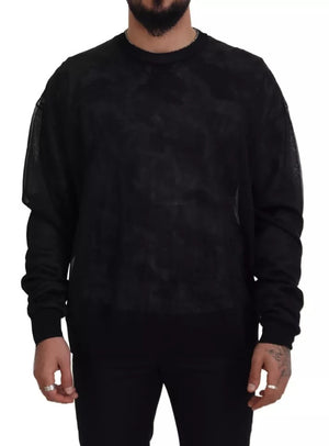 Schwarzer Polyester-Pullover mit Rundhalsausschnitt