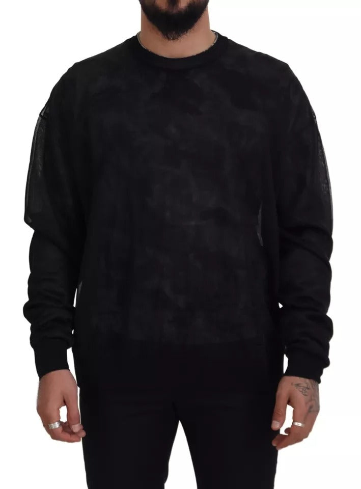 Schwarzer Polyester-Pullover mit Rundhalsausschnitt