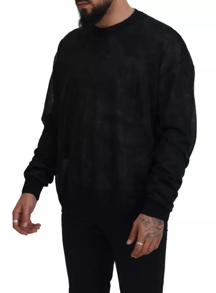 Schwarzer Polyester-Pullover mit Rundhalsausschnitt
