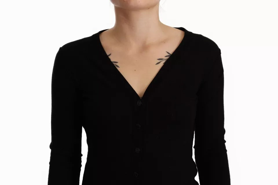 Schwarzer Wollstrick-Cardigan mit Knopfleiste