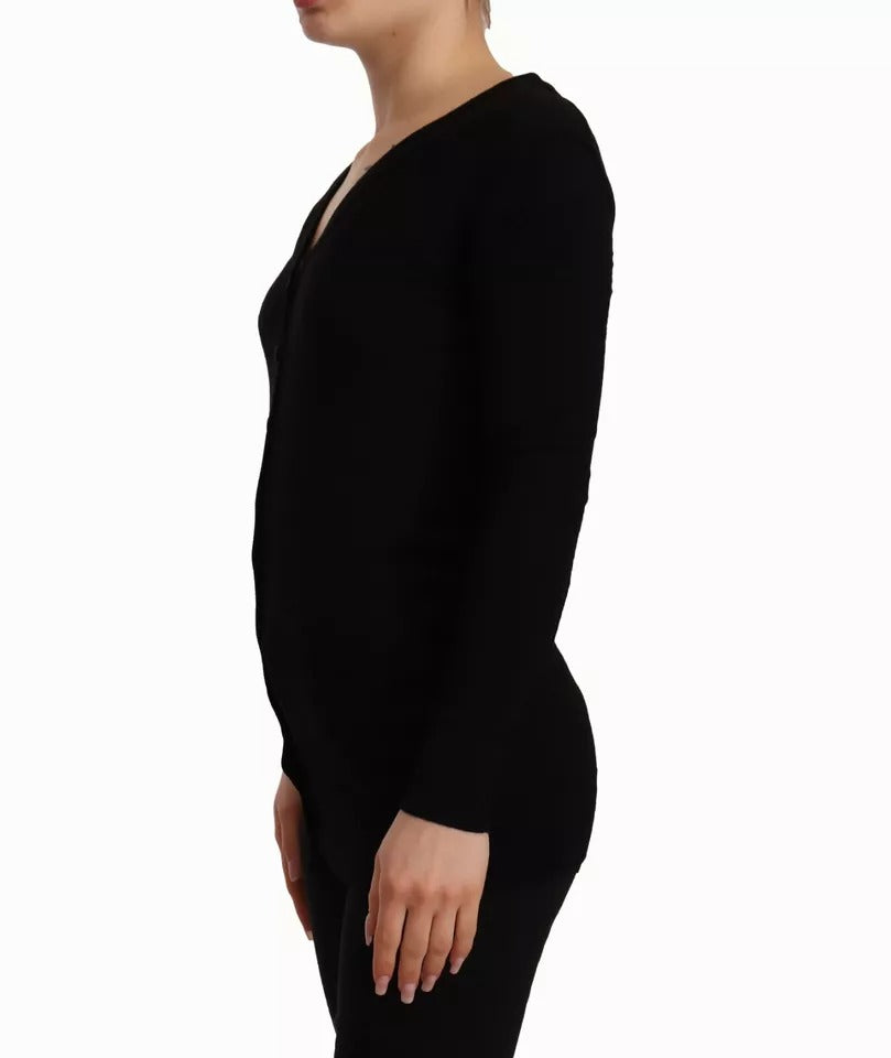 Schwarzer Wollstrick-Cardigan mit Knopfleiste