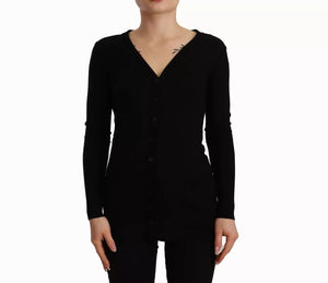 Schwarzer Wollstrick-Cardigan mit Knopfleiste