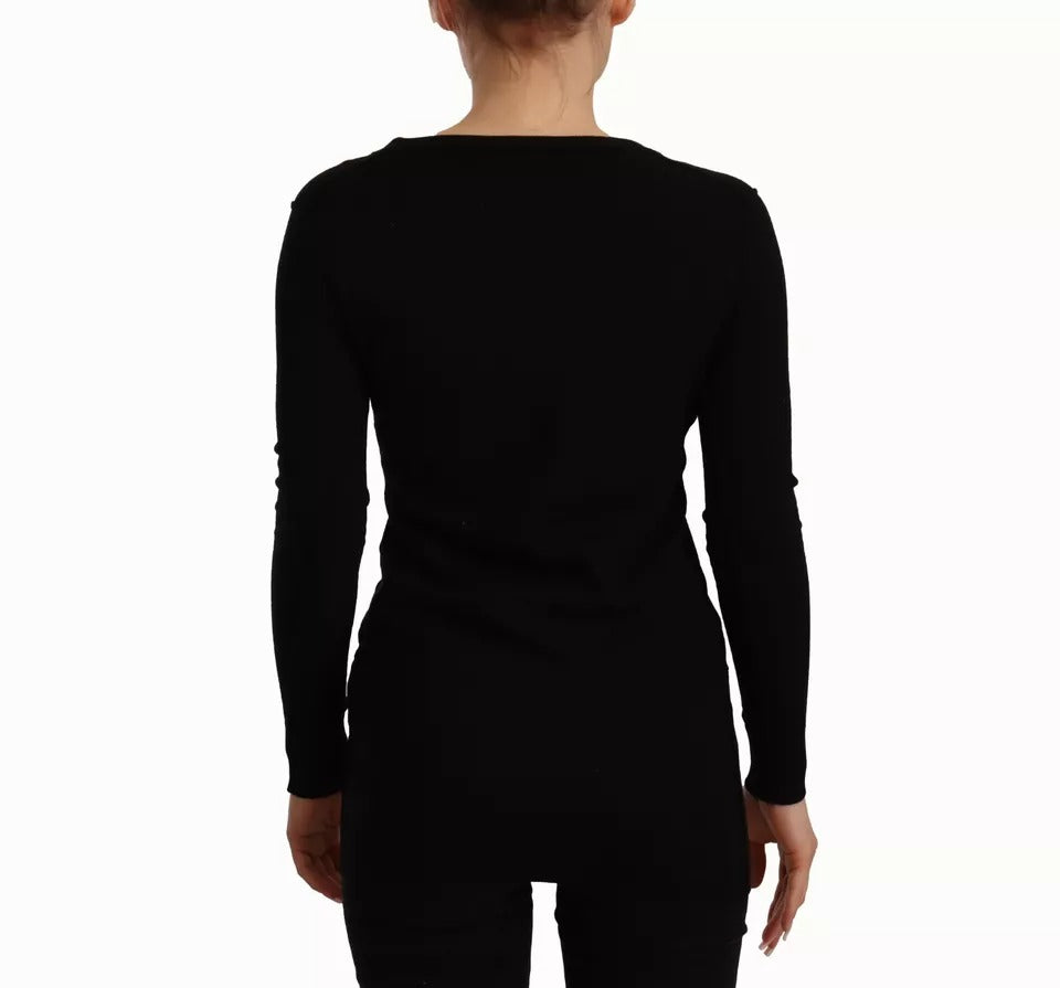 Schwarzer Wollstrick-Cardigan mit Knopfleiste
