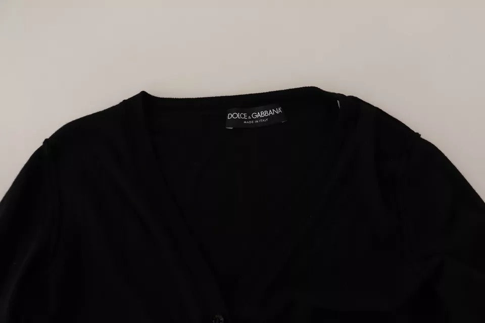 Schwarzer Wollstrick-Cardigan mit Knopfleiste