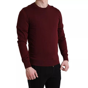 Bordeauxfarbener Pullover aus Wollstrick mit Rundhalsausschnitt