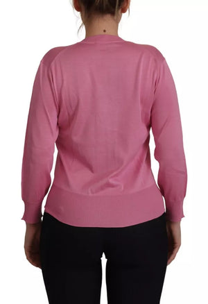 Rosafarbener Cardigan-Pullover aus 100 % Seide mit Knopfleiste