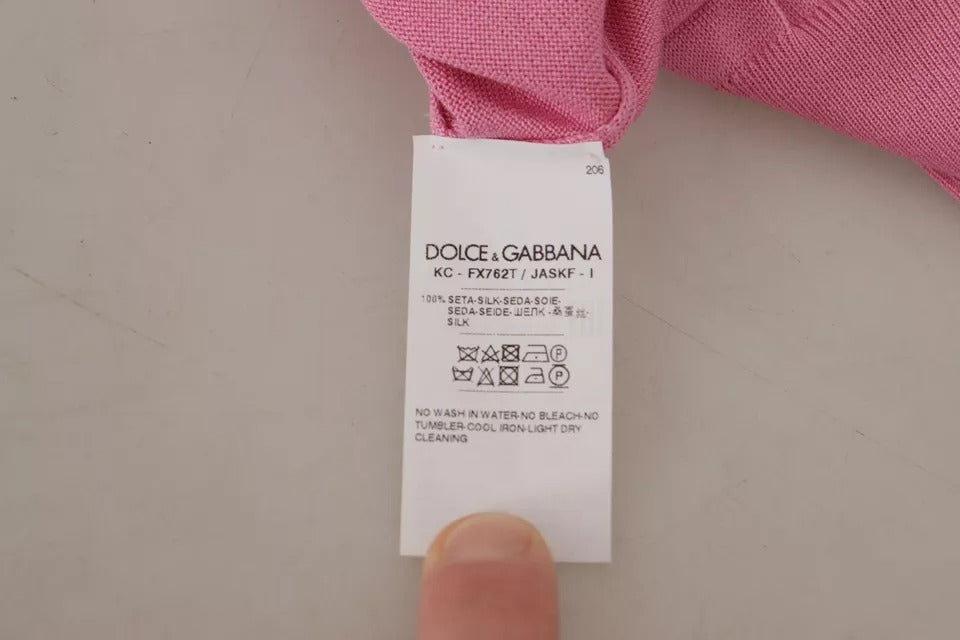 Rosafarbener Cardigan-Pullover aus 100 % Seide mit Knopfleiste