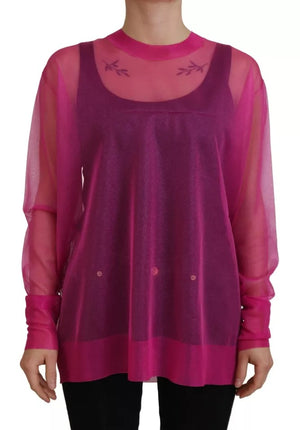 Fuchsia Polyester Rundhalspullover