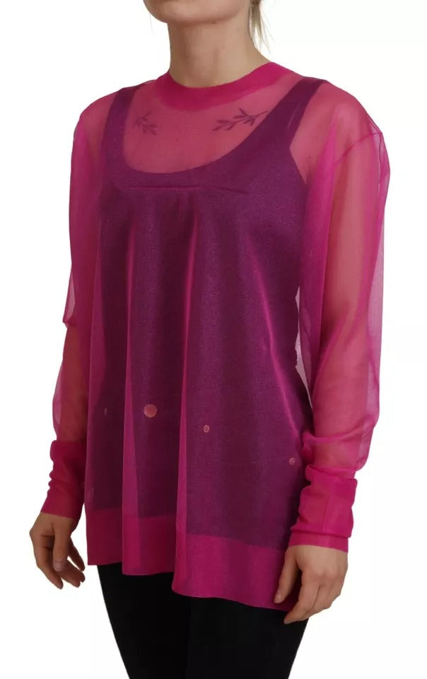 Fuchsia Polyester Rundhalspullover