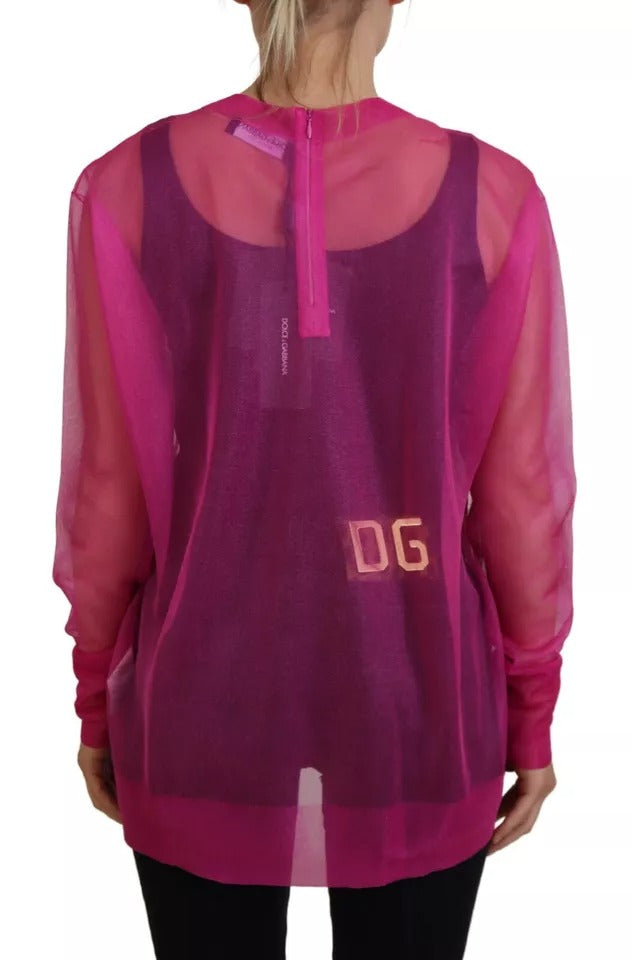 Fuchsia Polyester Rundhalspullover
