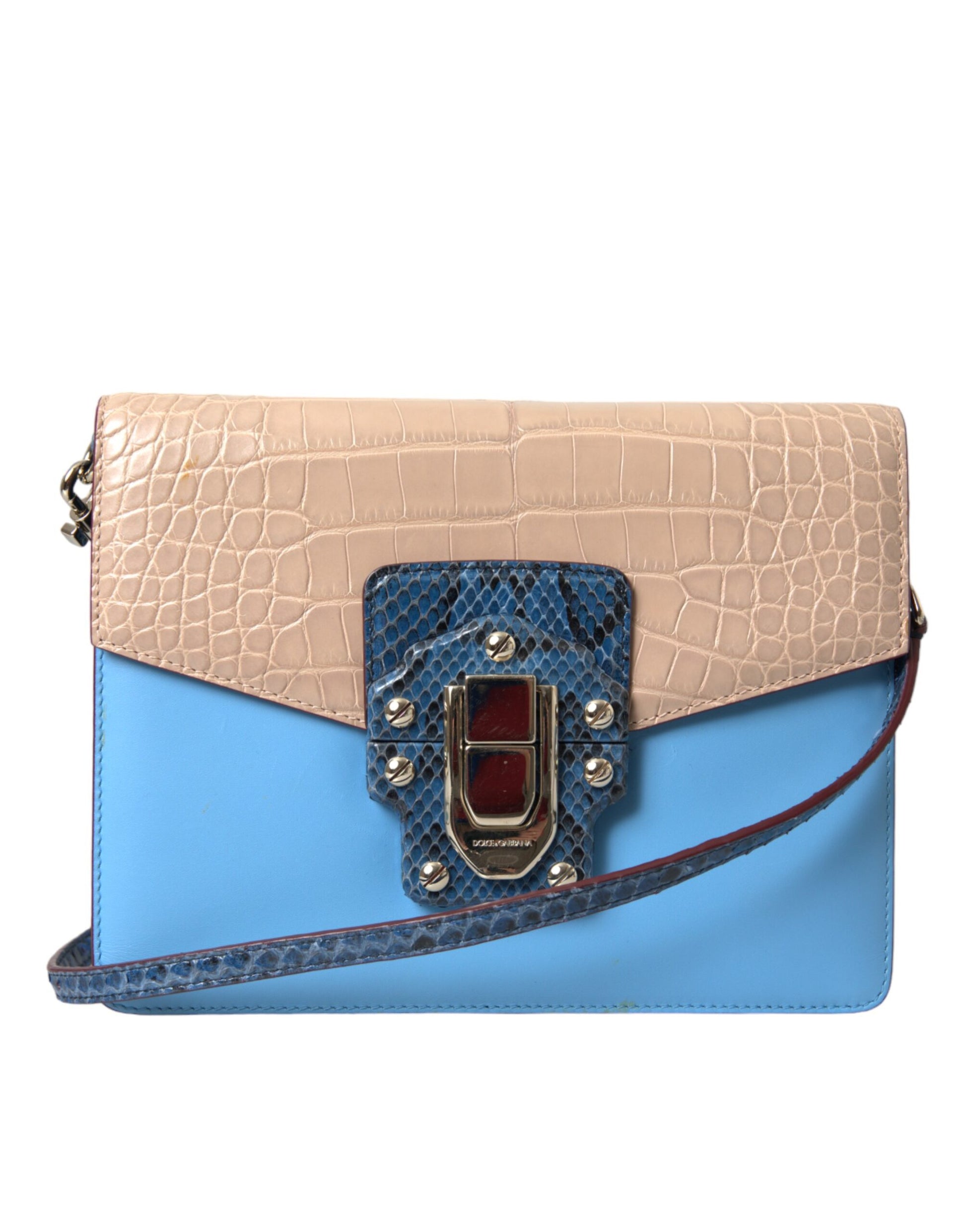 Blau-beige Umhängetasche LUCIA aus exotischem Leder