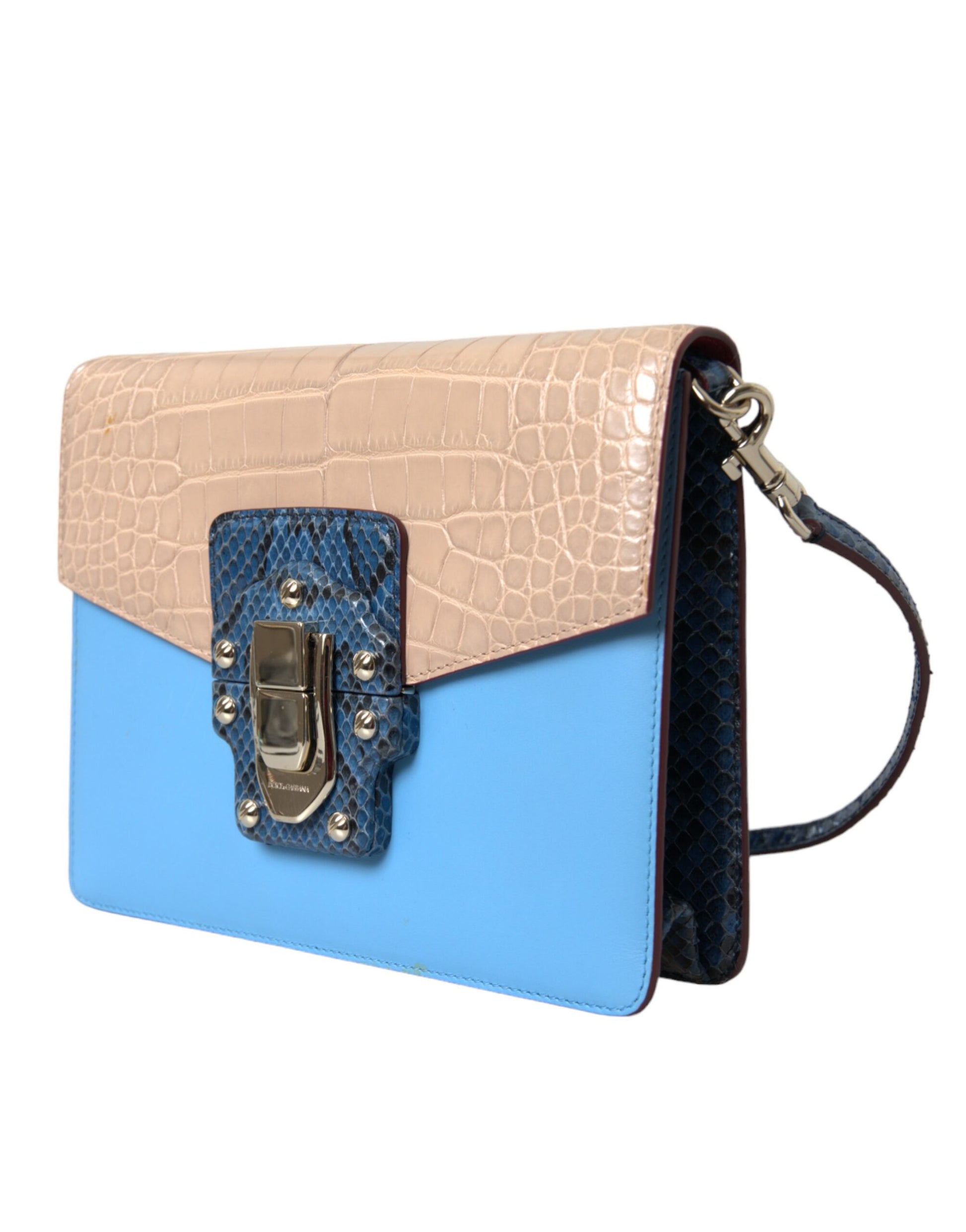 Blau-beige Umhängetasche LUCIA aus exotischem Leder