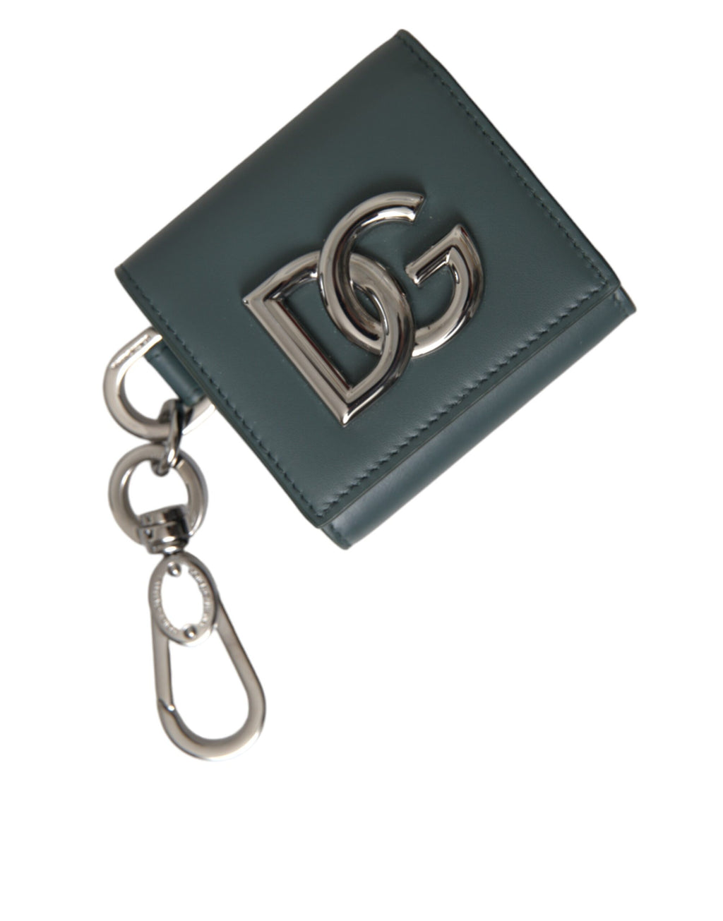 Schlüsselanhänger aus grünem Leder mit DG-Logo, Münzgeldbörse, Schlüsselring