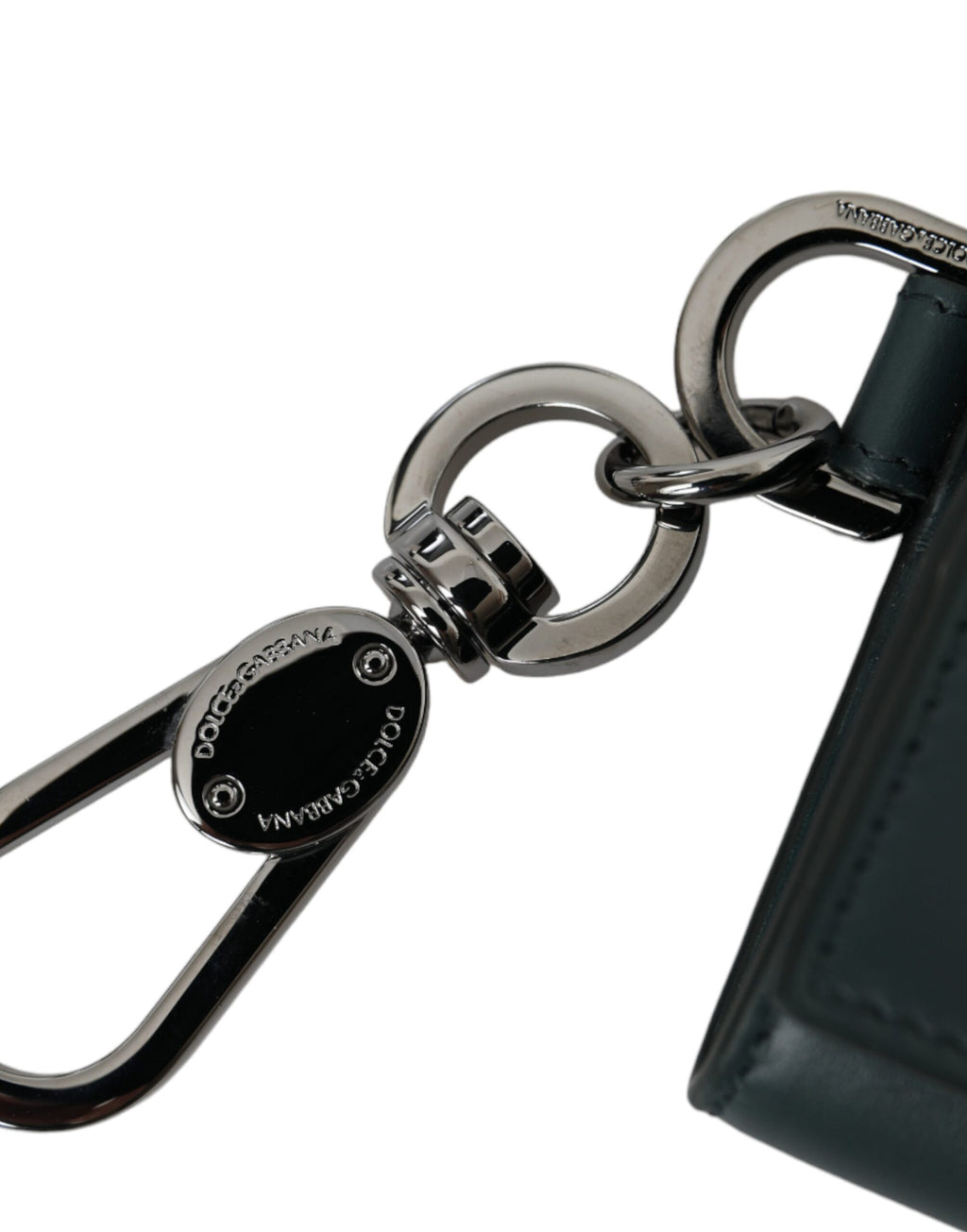 Schlüsselanhänger aus grünem Leder mit DG-Logo, Münzgeldbörse, Schlüsselring