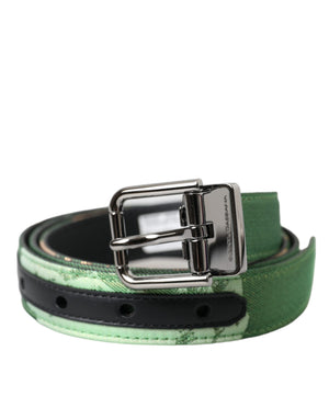 Grüner Ledergürtel aus Jacquard mit silberner Metallschnalle