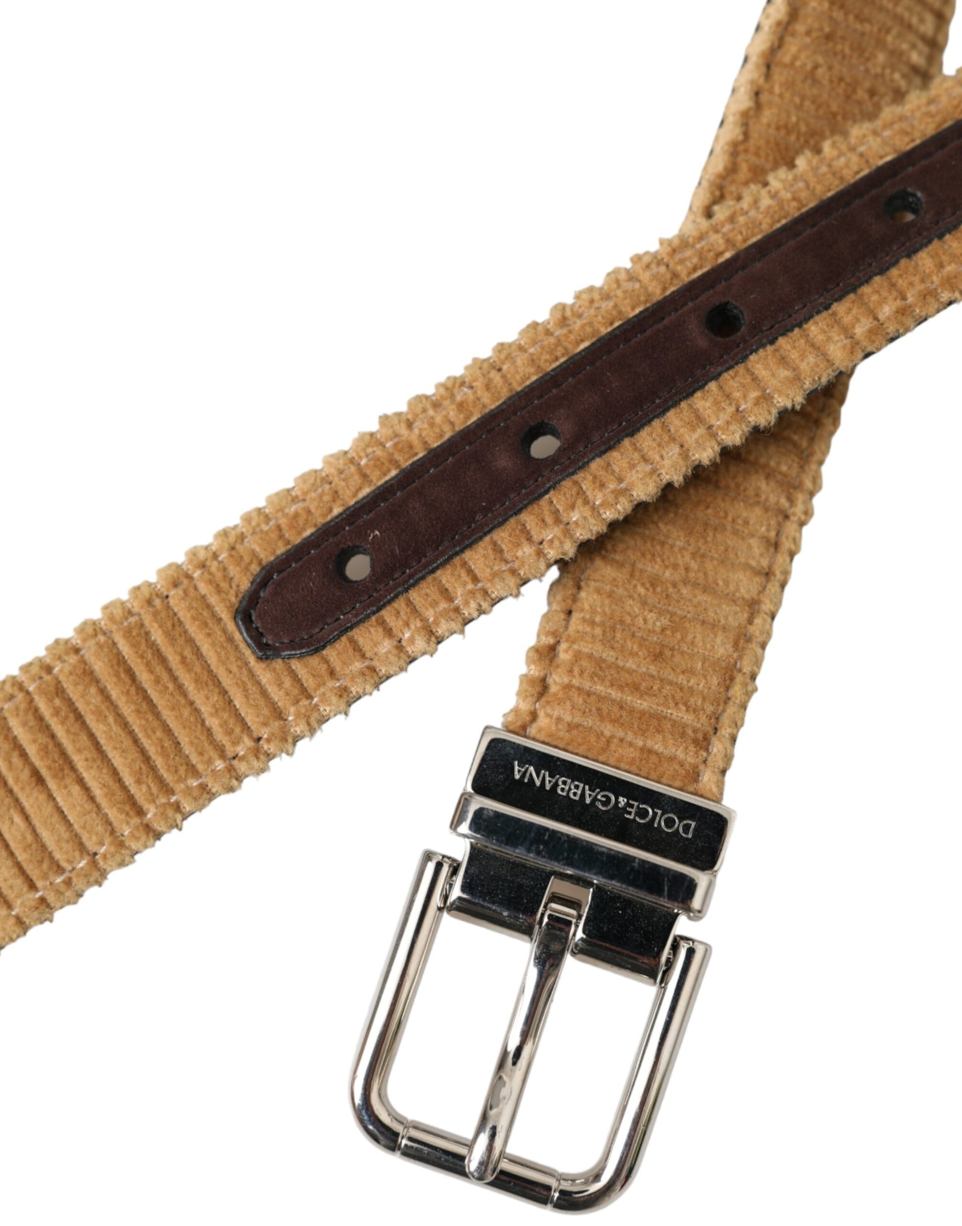 Brauner Samtgürtel mit silberner Metallschnalle für Herren