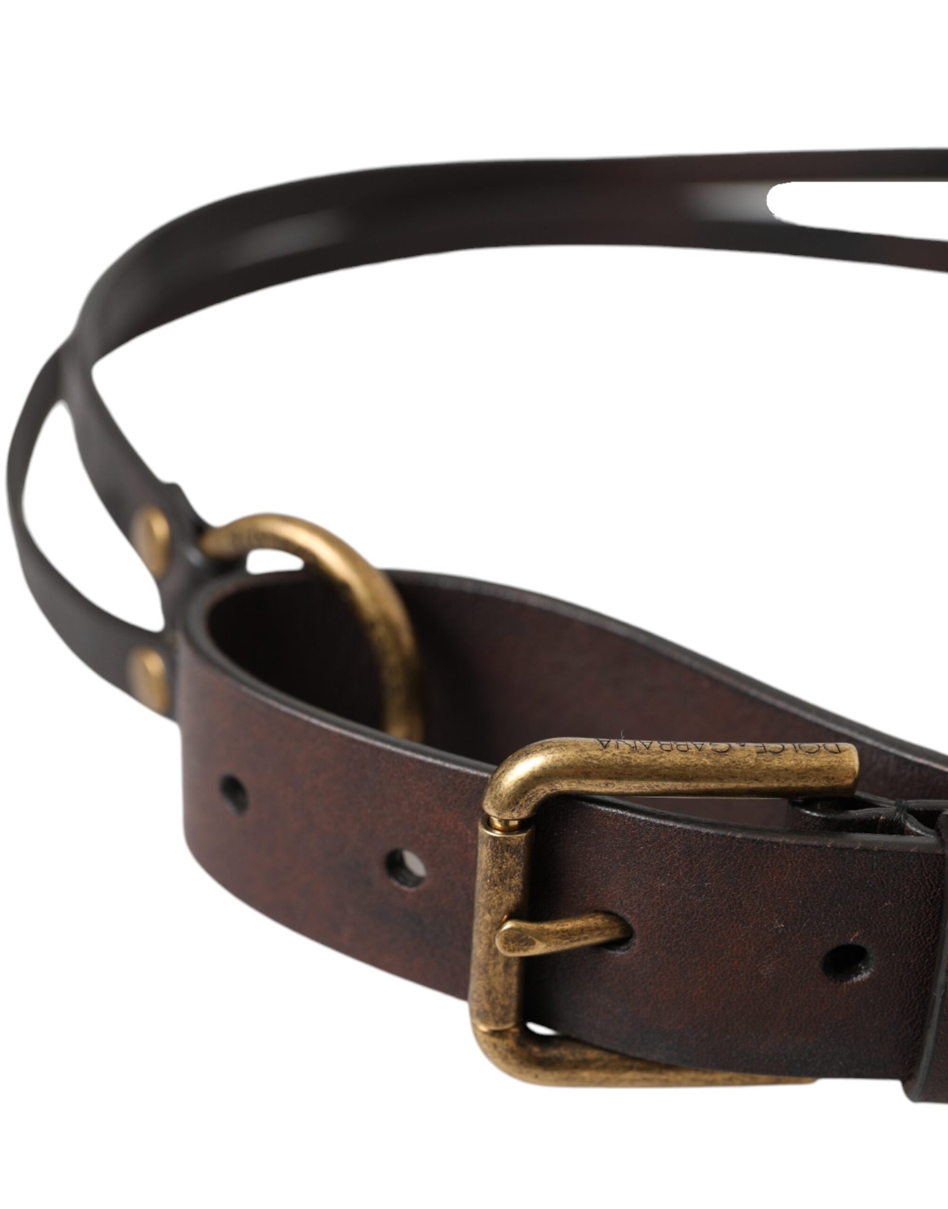 Dunkelbrauner Ledergürtel mit goldener Metallschnalle für Damen