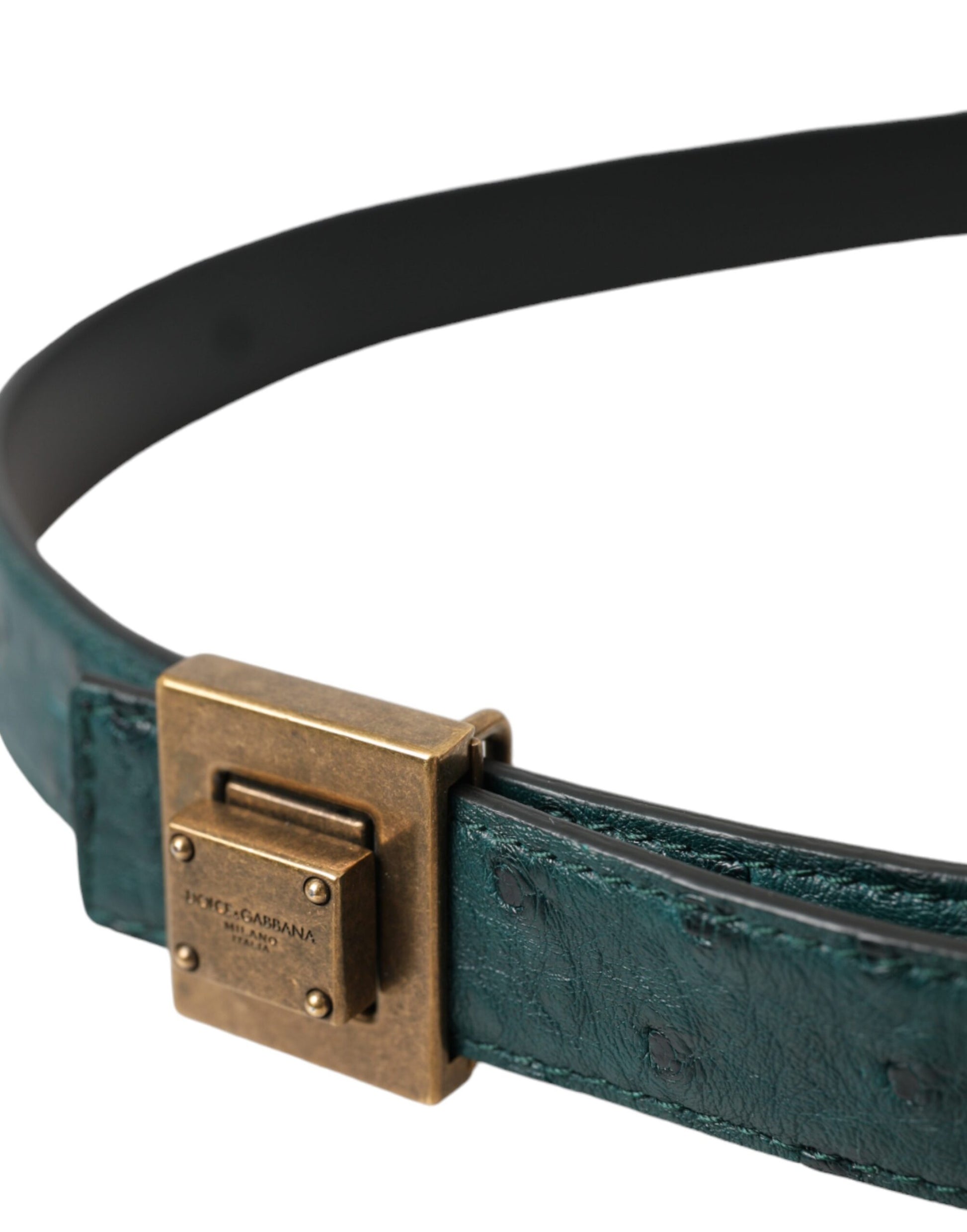 Dunkelgrüner Ledergürtel mit quadratischer Metallschnalle