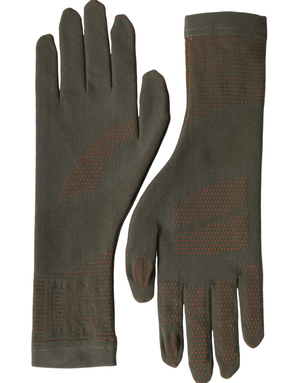 Braune, handgelenklange Handschuhe aus Baumwollstretch
