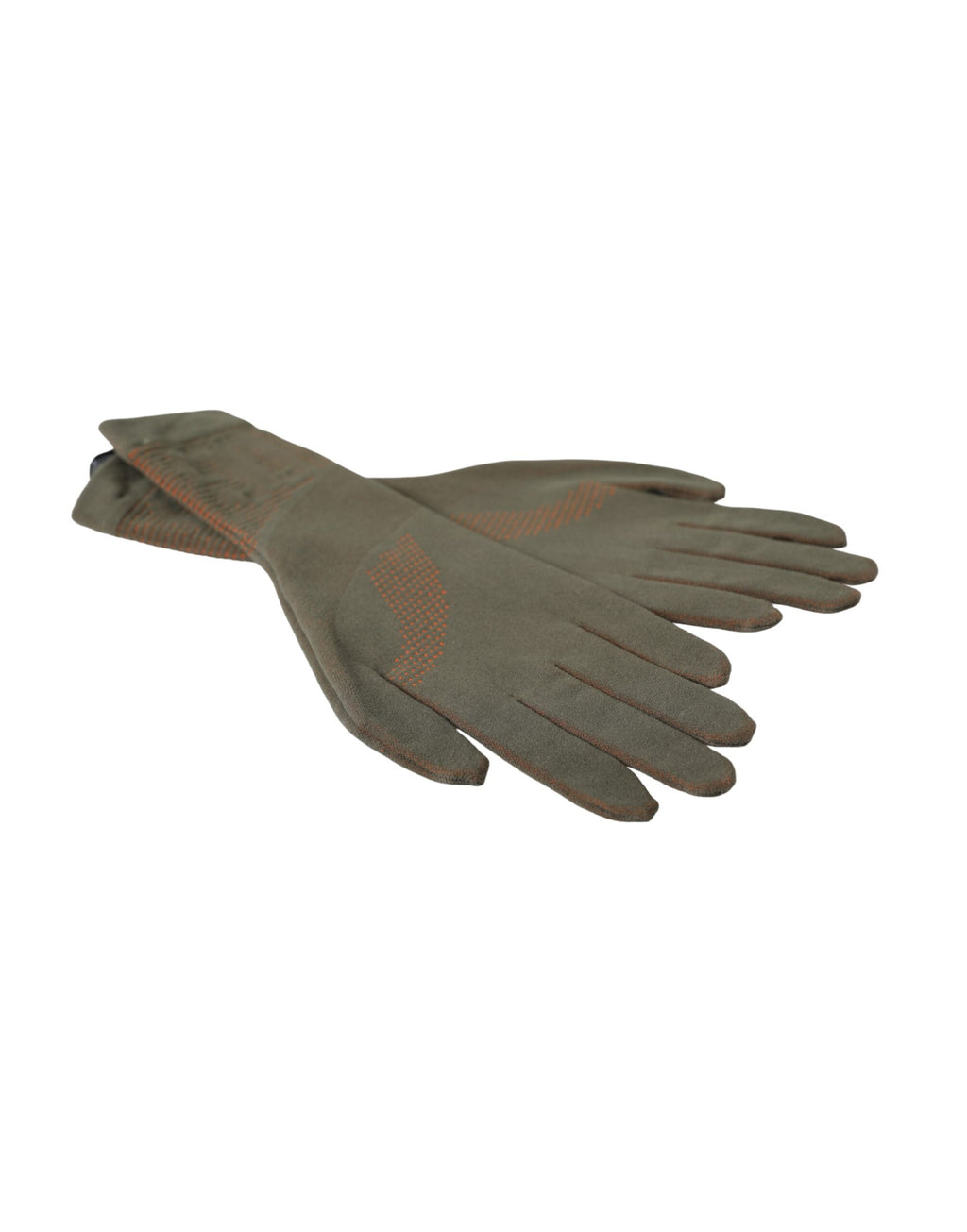 Braune, handgelenklange Handschuhe aus Baumwollstretch