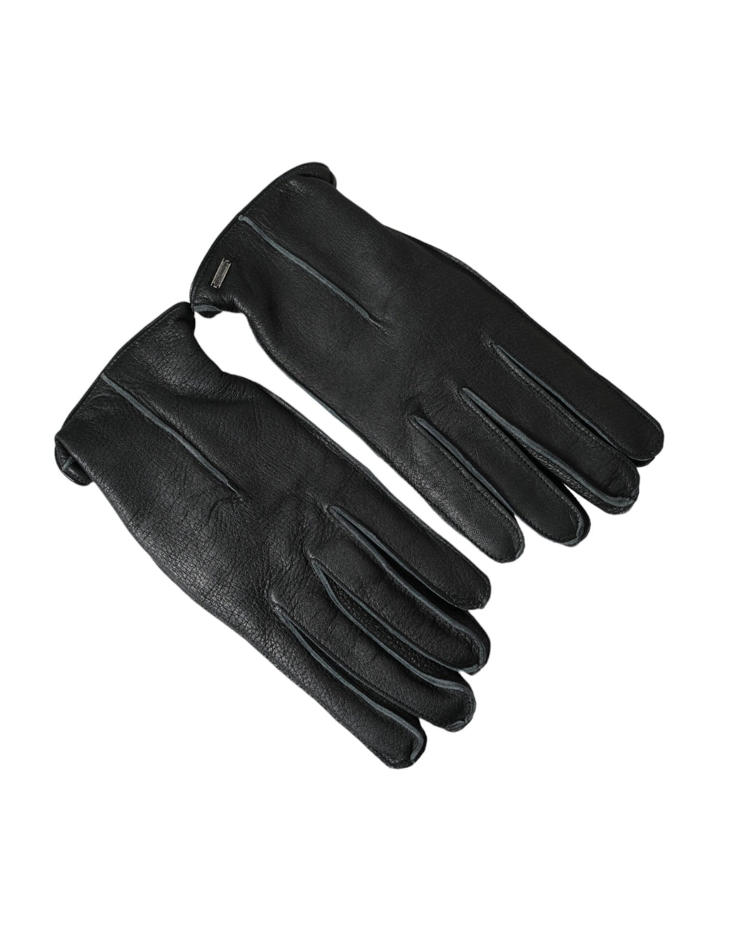 Schwarze, handgelenklange Handschuhe aus Hirschleder