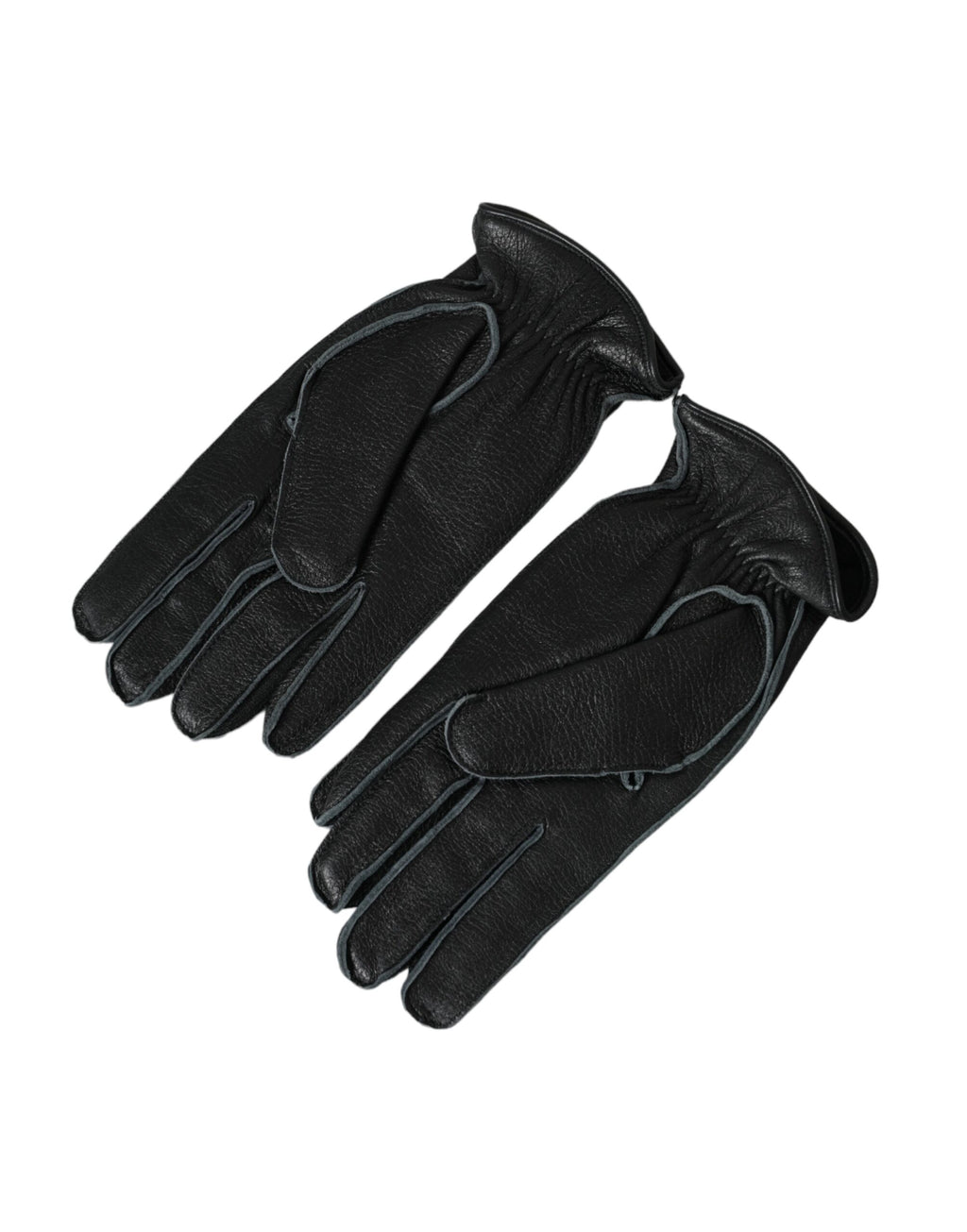 Schwarze, handgelenklange Handschuhe aus Hirschleder
