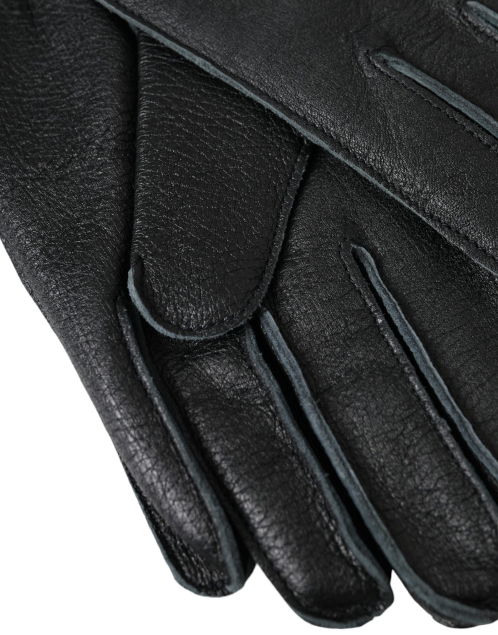 Schwarze, handgelenklange Handschuhe aus Hirschleder