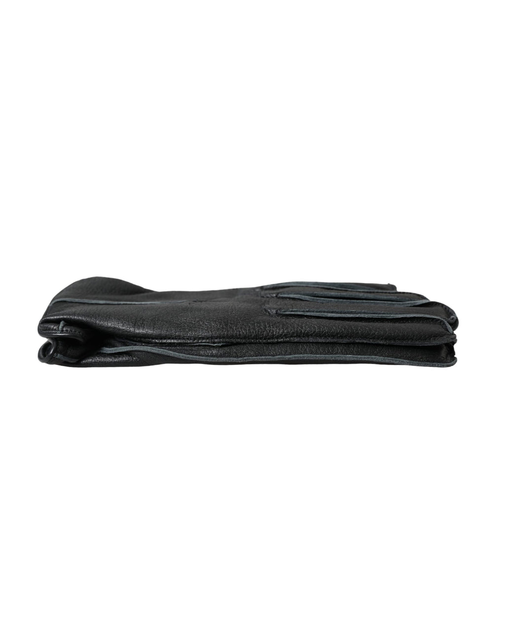 Schwarze, handgelenklange Handschuhe aus Hirschleder