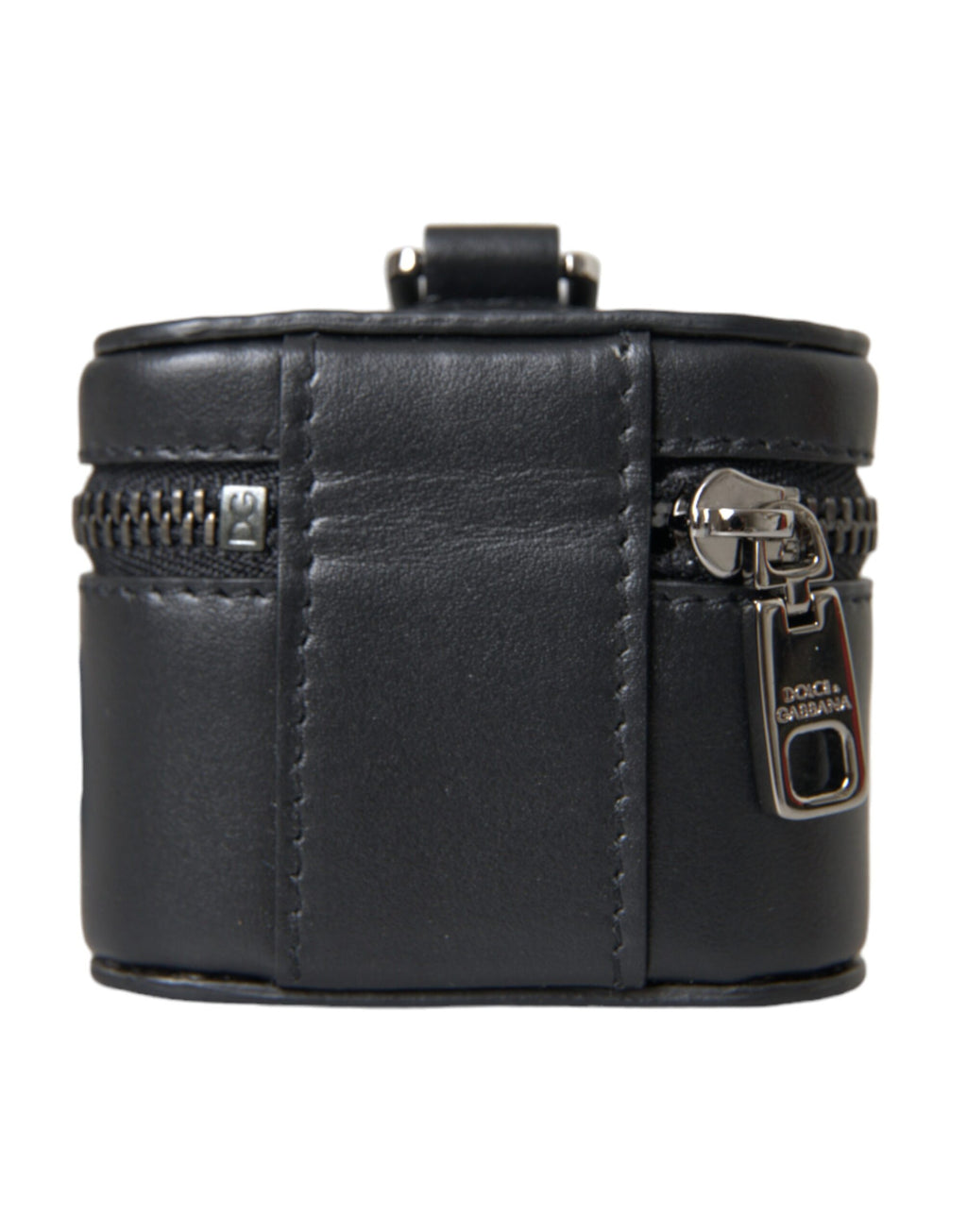 Schwarzes DG-Logo-Airpods-Etui aus Leder und silbernem Metall