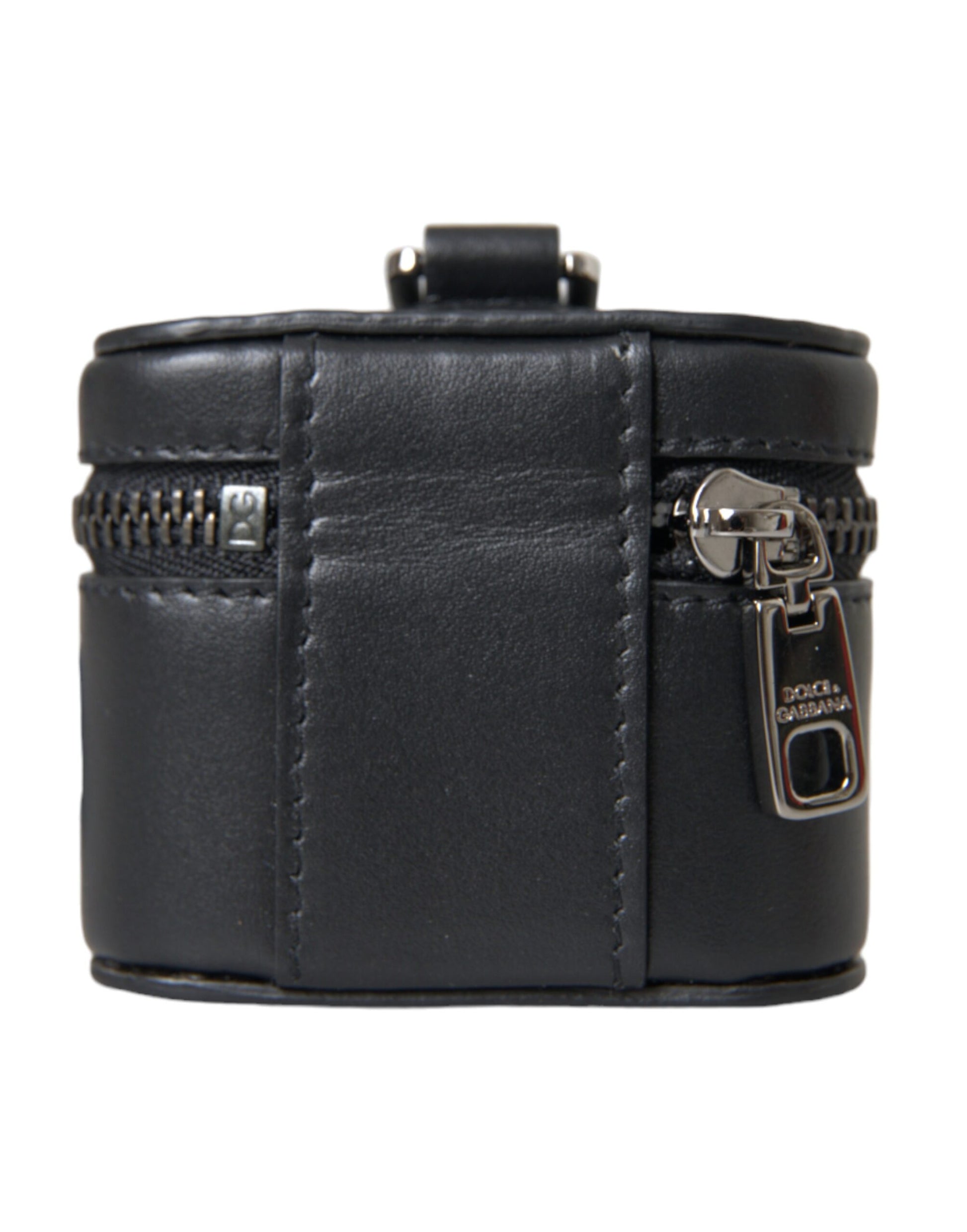 Schwarzes DG-Logo-Airpods-Etui aus Leder und silbernem Metall