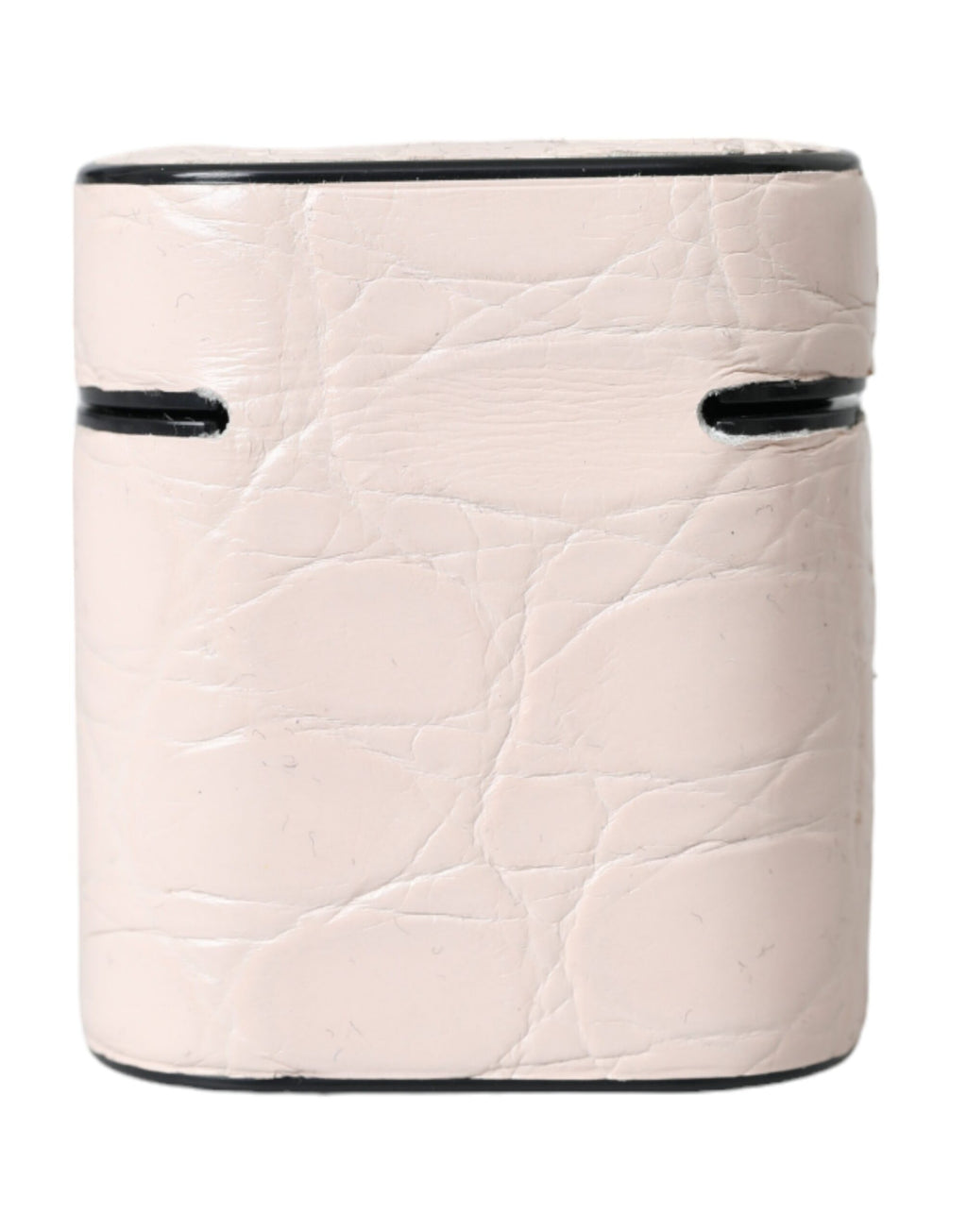 Hellrosa Airpods-Hülle aus Leder mit Metall-Logo-Plakette