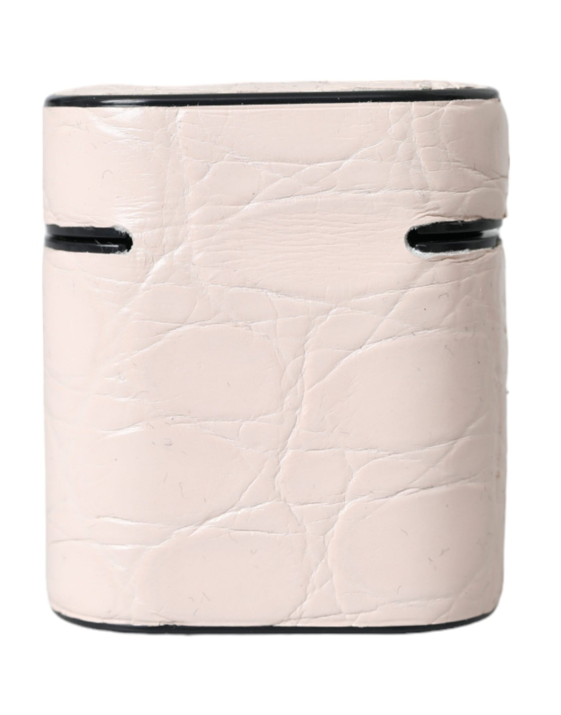 Hellrosa Airpods-Hülle aus Leder mit Metall-Logo-Plakette