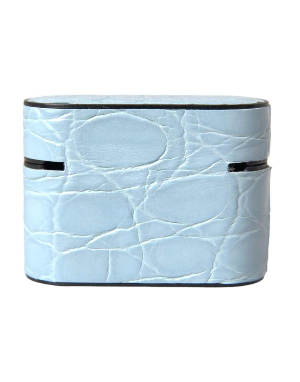 Hellblaues Airpods-Etui aus Leder mit Metall-Logo