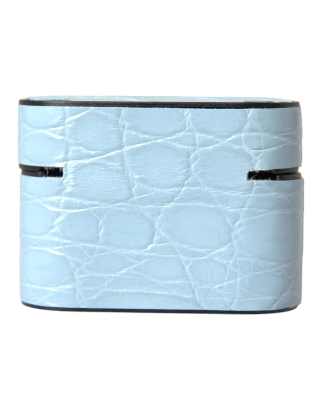 Hellblaues Airpods-Etui aus Leder mit Metall-Logo