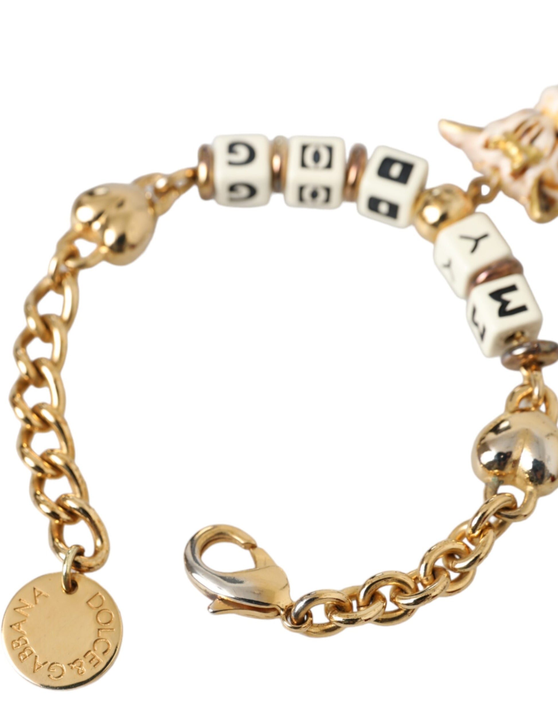 Goldfarbenes Messing-Kettenarmband „MY DOG“ mit Herz