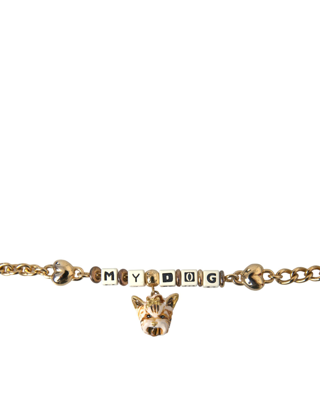 Goldfarbenes Messing-Kettenarmband „MY DOG“ mit Herz
