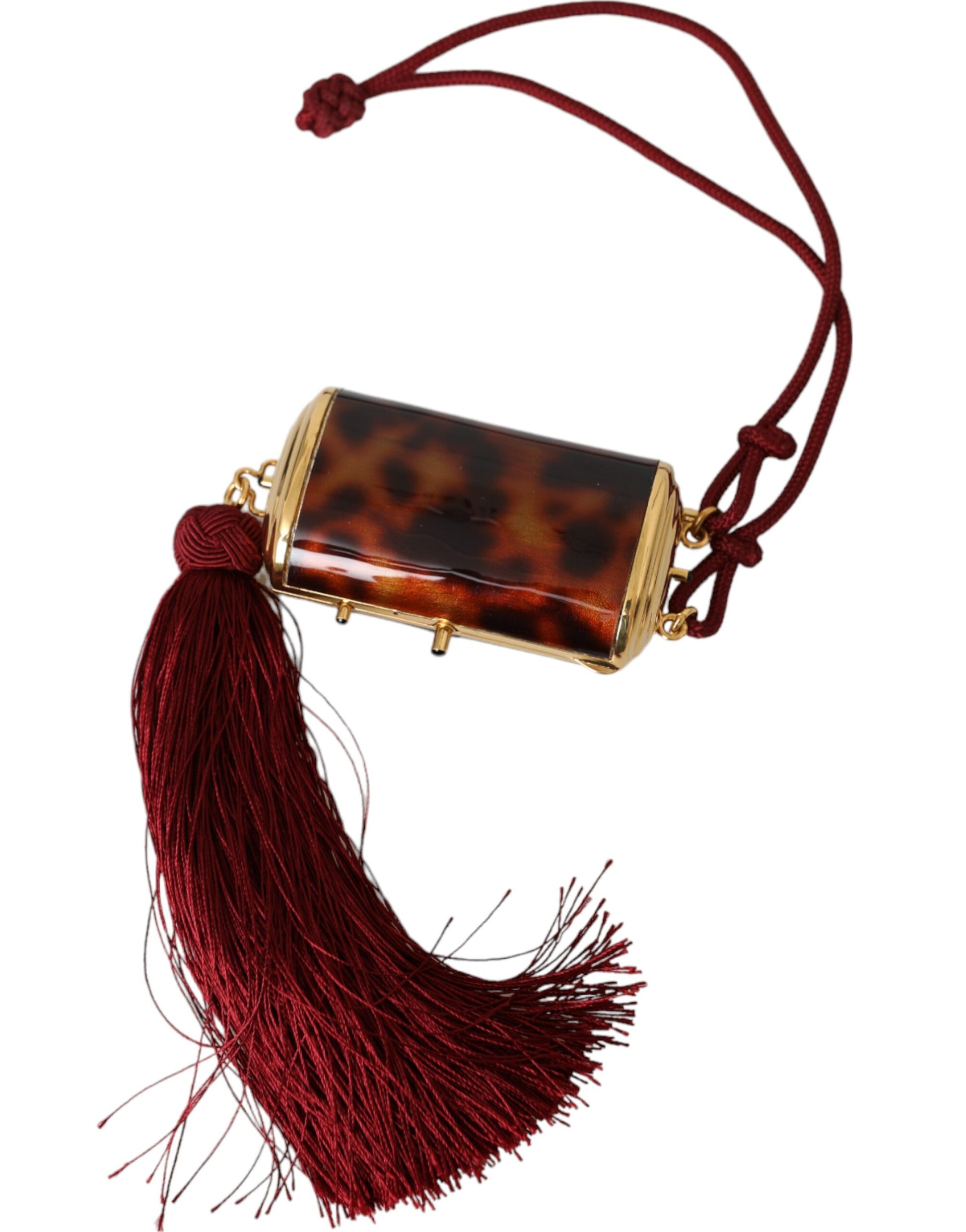 Braune Mini-Make-up-Tasche mit Spiegel und Quaste in Leopardenmuster
