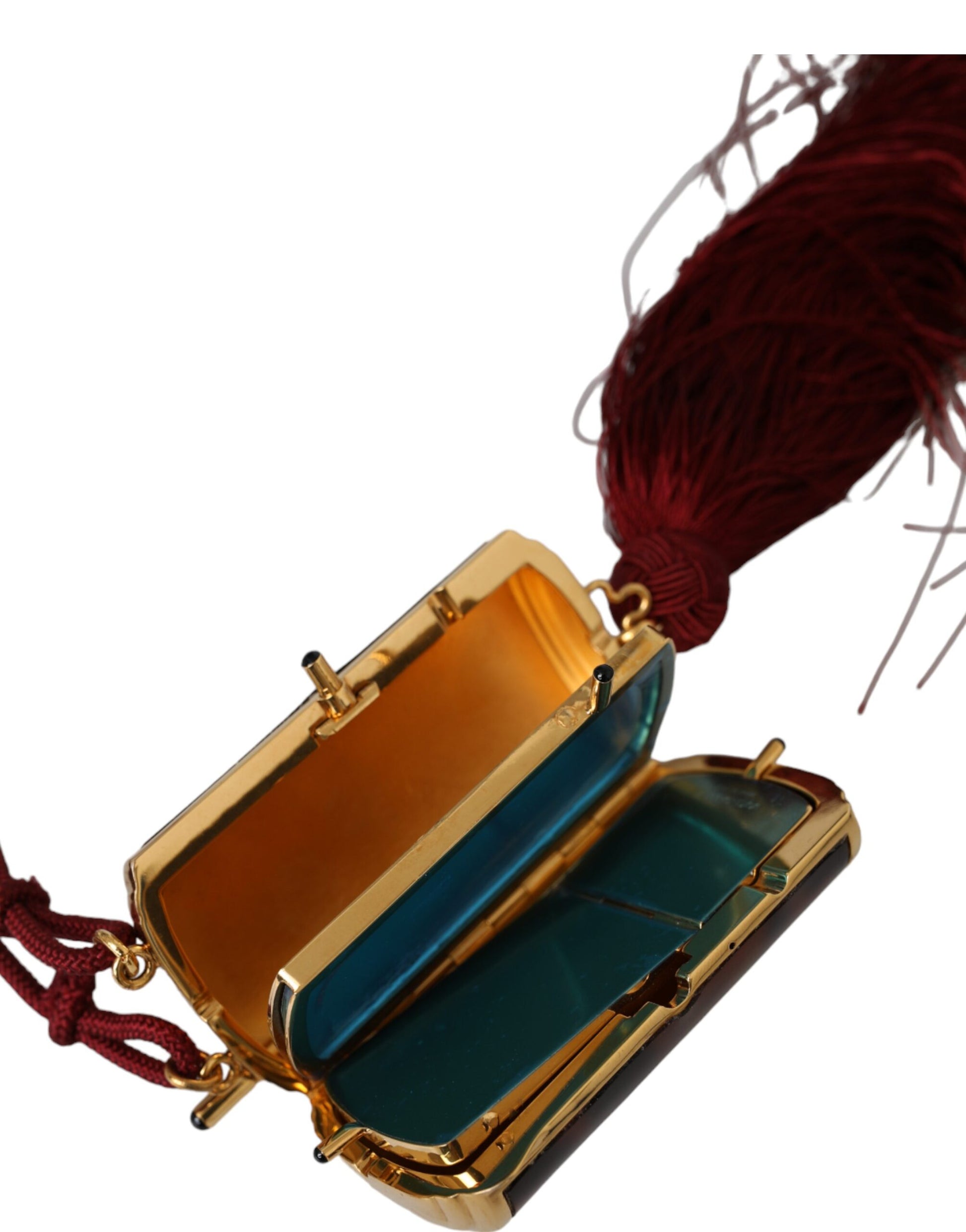 Braune Mini-Make-up-Tasche mit Spiegel und Quaste in Leopardenmuster